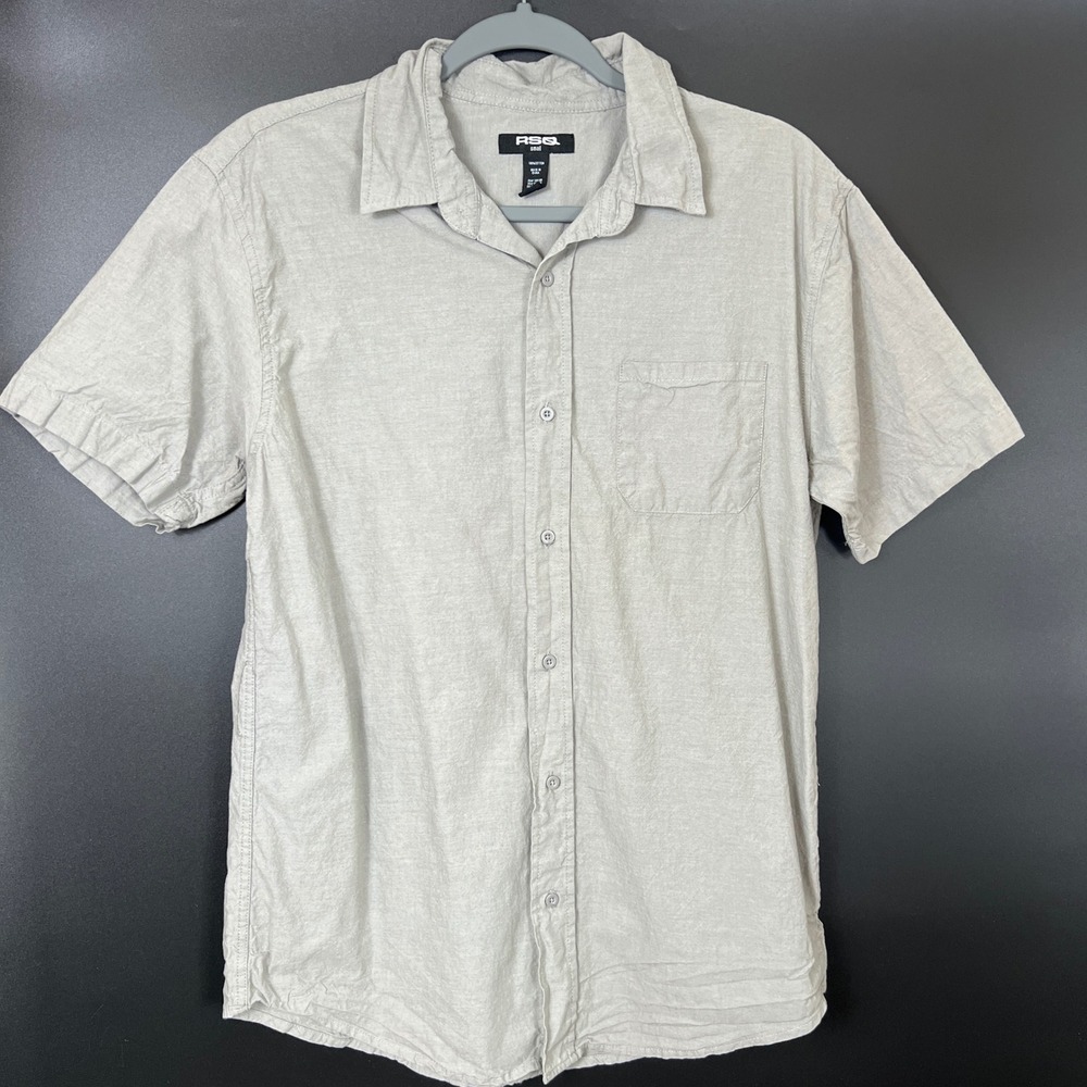 RSQ Mens Small Gray Short Sleeve Button‎ Down Shirt 100% Cotton Pocket